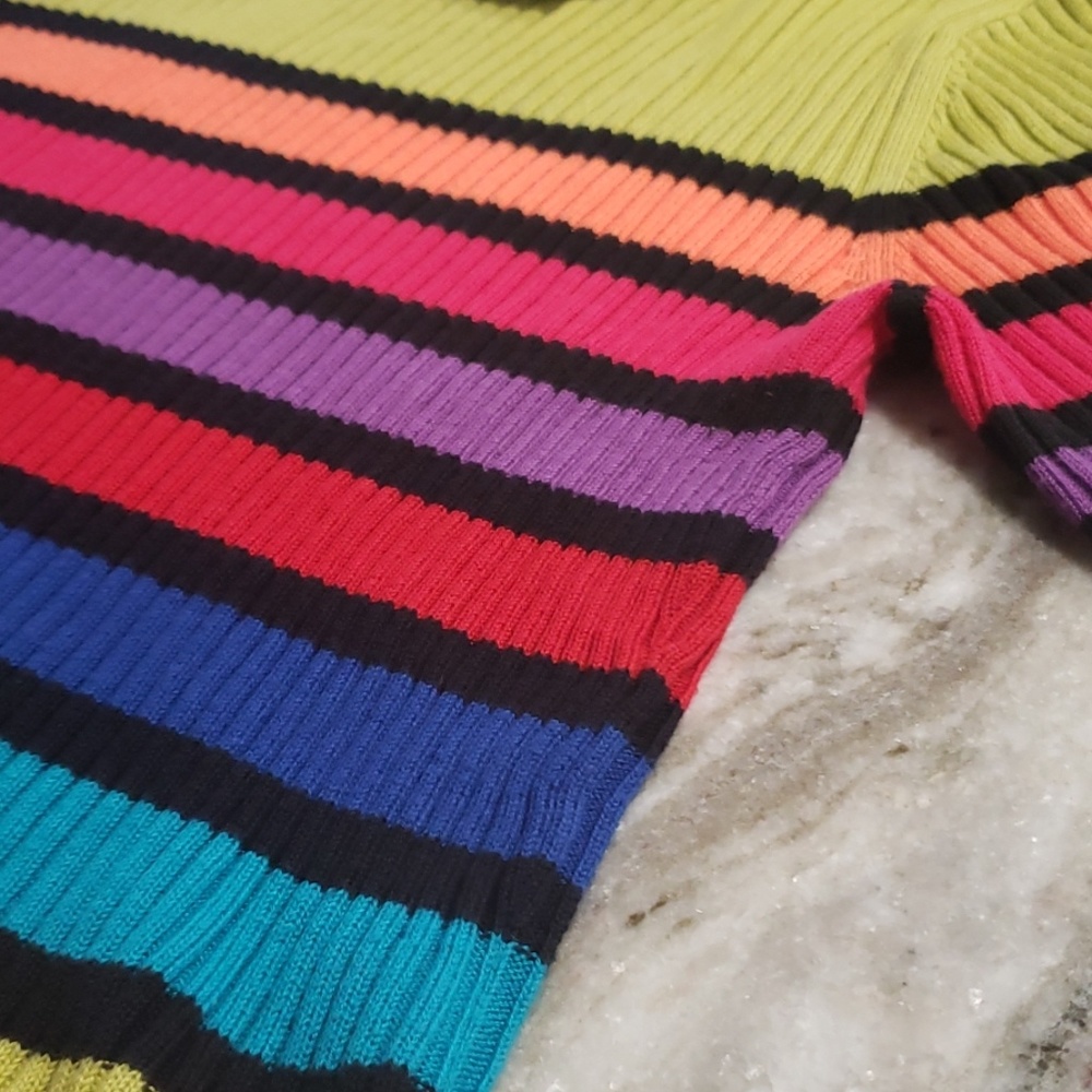 Vintage | Rainbow Striped Ribbed Top M - Picture 3 of 8